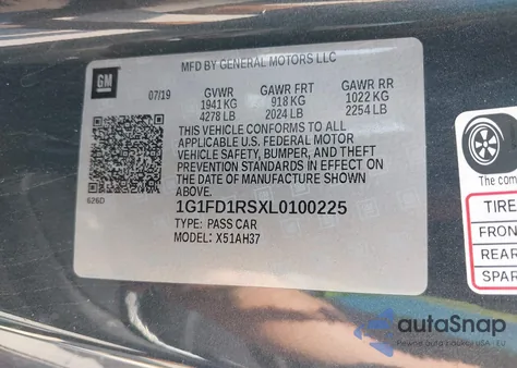 2020 Chevrolet Camaro Rwd 3Lt z USA, uszkodzony, nr VIN 1G1FD1RSXL0100225